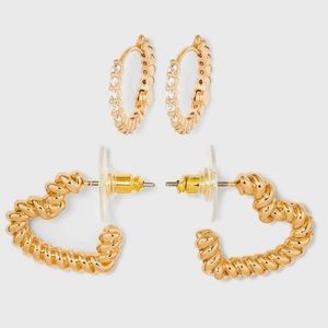 3/$25 SUGARFIX By BaubleBar Crystal Hoop & Gold Tone Heart 2 Pair Earrings